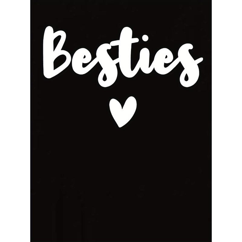 European Size Women'S Besties Heart Print T-Shirt, Fashionable Casual Round Neck Short Sleeve Tee, Comfortable