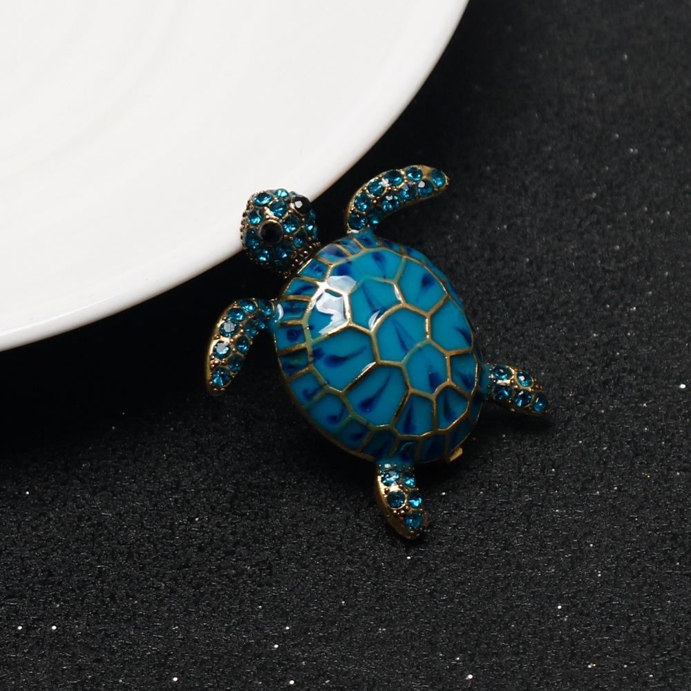 Creative Cute Lifelike Zircon Inlay Drip Glaze Little Turtle Brooches for Women Men Cartoon Animal Pin Clothes Accessory Jewelry