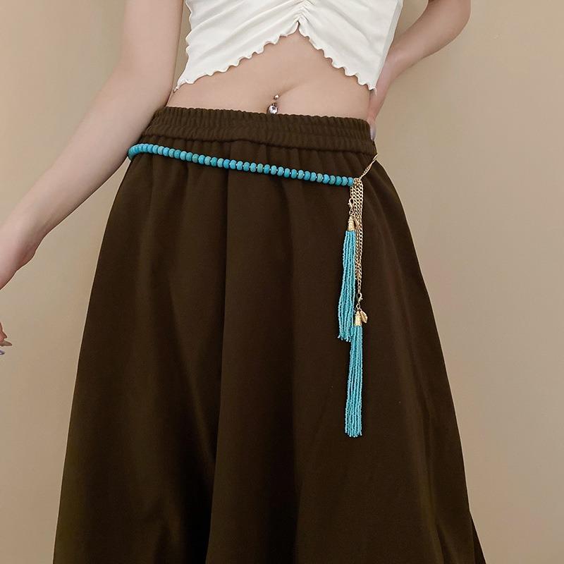 Bohemian Ethnic Style Wooden Beads Irregular Square Wooden Beads Waist Chain Fashion Belt Fashion Design Jewelry Women