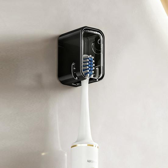 Elektrischer Zahnbürstenhalter Wandmontiert Staubdicht Transparente Klappabdeckung Kein Bohren Starker Klebstoff Feuchtigkeitsbeständig Wasserdicht Zahnbürsten-Organizer