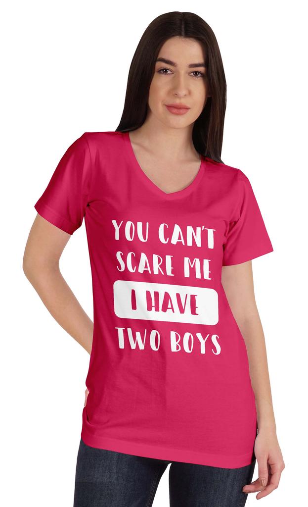 Inkmeso You Can't Scare Me I Have Two Boys Funny Graphic Mom Tshirt Cotton Top