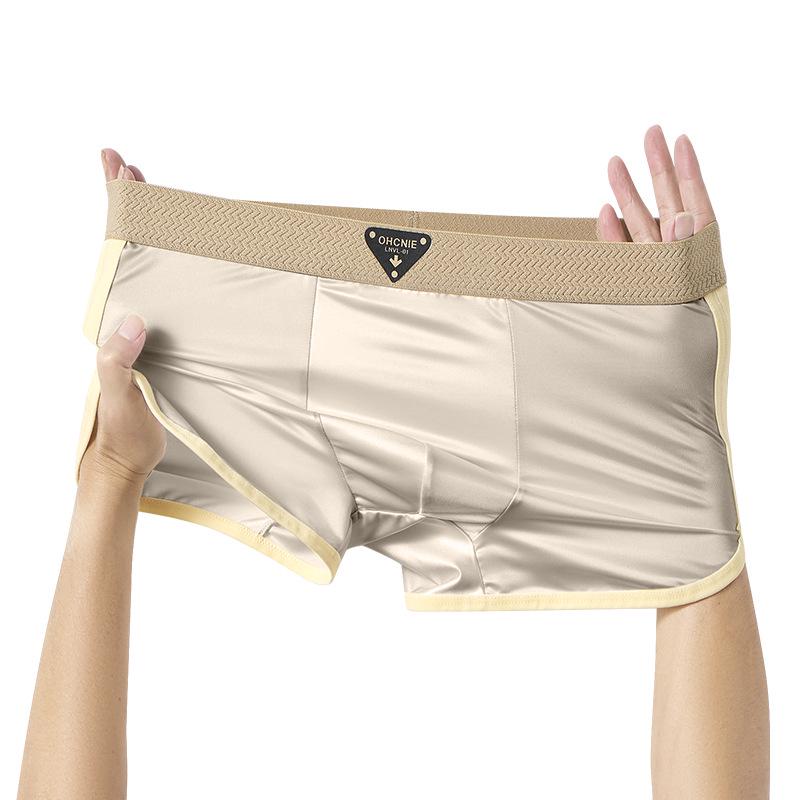 Men's Ice Silk Satin Boxer Briefs - High-End Antibacterial Underwear with Light Luxury Gloss Fabric.