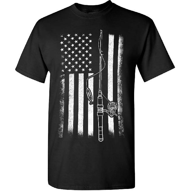 American Flag Fishing T-Shirt, Funny Mens Fishing Shirts, Mens Graphic T-Shirts