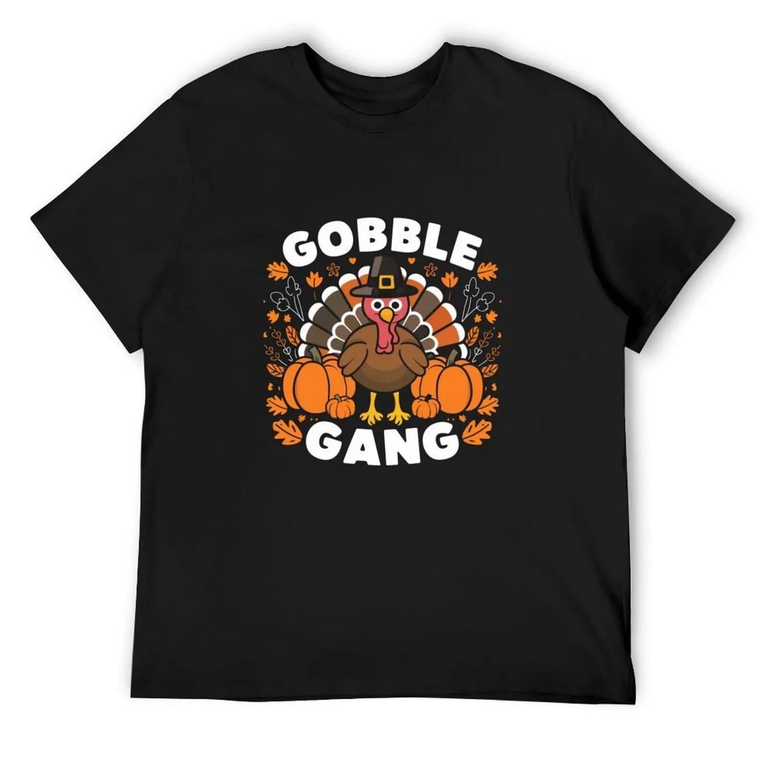 Gobble Gang Thanksgiving Turkey Funny Fall Harvest T-Shirt Anime t-shirt anime clothes graphic shirts mens clothing S