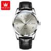 OLEVS Luxury Quartz Watches for Man Original New Leather Strap Roman scale Simple Dual Calendar Men's Business Wristwatches 5892