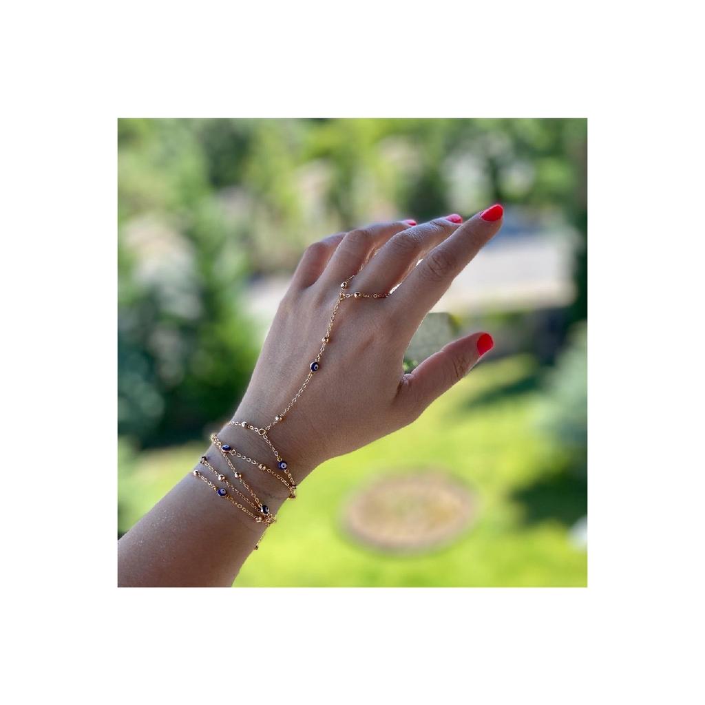 14k Gold Plated Evil Eye Beaded Wrap Hand Accessory