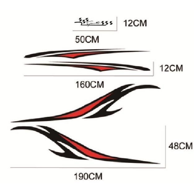 Car Decor Side Body Stickers Stripes Graphics Decal Vinyl Decoration Black/Red