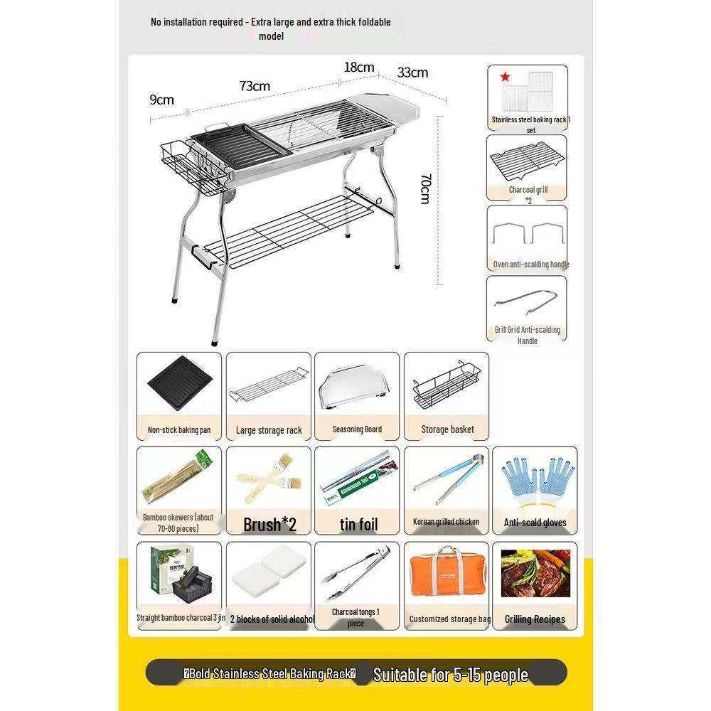 Portable Outdoor Folding Charcoal Barbecue Grill Rack