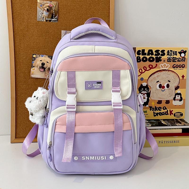 High Value, Fresh, Sweet and Cute Contrasting Color Splicing Backpack, Lightweight Backpack for Junior High School Students