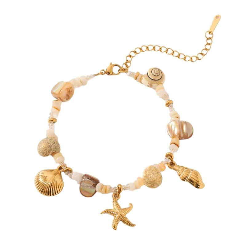 Handmade Look Stainless Steel Marine Jewelry Adjustable Length Starfish Shell Necklace/Bracelet Summer Fashion Gift