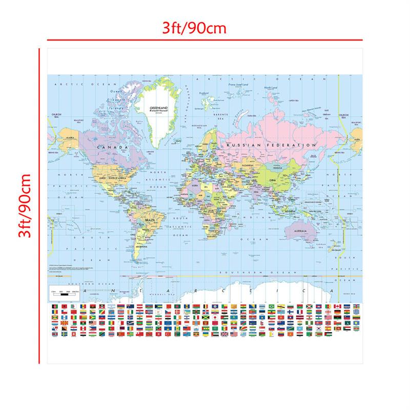 World Map Poster with Flags Large Educational Wall Chart for Bedroom Playroom School Classroom Geography Learning Decor