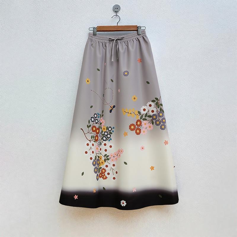 

ZANZEA Women Casual Elastic Waist Loose Print Long Skirts 5XL серый