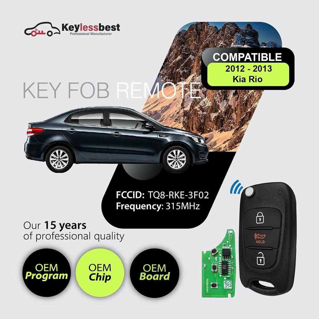 Replacement for 2012 2013 Kia Rio Key Fob TQ8-RKE-3F02 95430-1W020 Remote Control 3 Buttons 315MHz