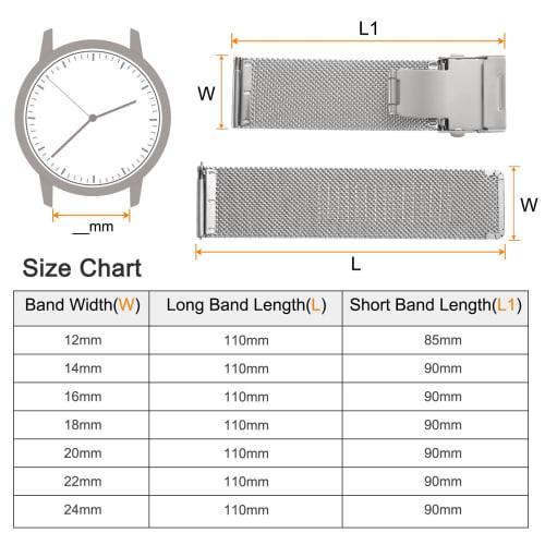 uxcell 24mm Wide 1.8mm Thick Stainless Steel Mesh Watch Band, Quick Release Metal Watch Strap, Adjustable Folding Cresp Replacement Band for Men and W