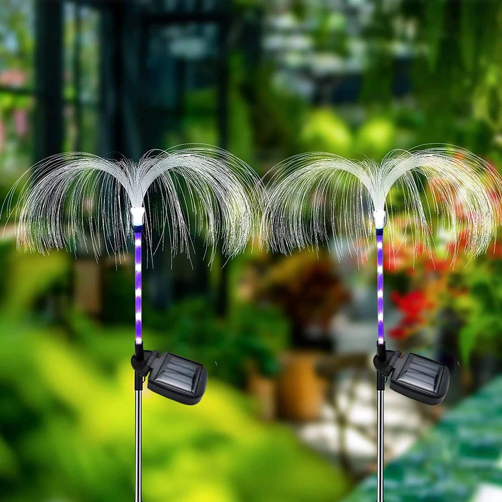 D2 1pc Solar Lamp Jellyfish Lights 7 Color Changing Solar Flowers Lights Solar Garden Lights Solar Fiber Optic Lights for Patio