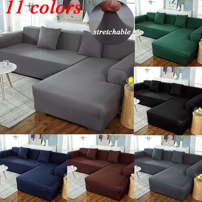 Solid Color  Sofa Covers for Living Room Elastic Couch Cover Stretch Sofa Slipcover L Shape Sofa Need Buy 2pcs Slipcovers