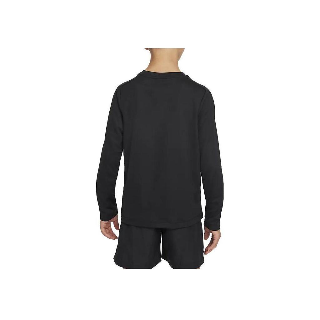 Nike T-shirt a manica lunga girocollo con stampa di lettere tinta unita per bambini Top Nero FD3925-010