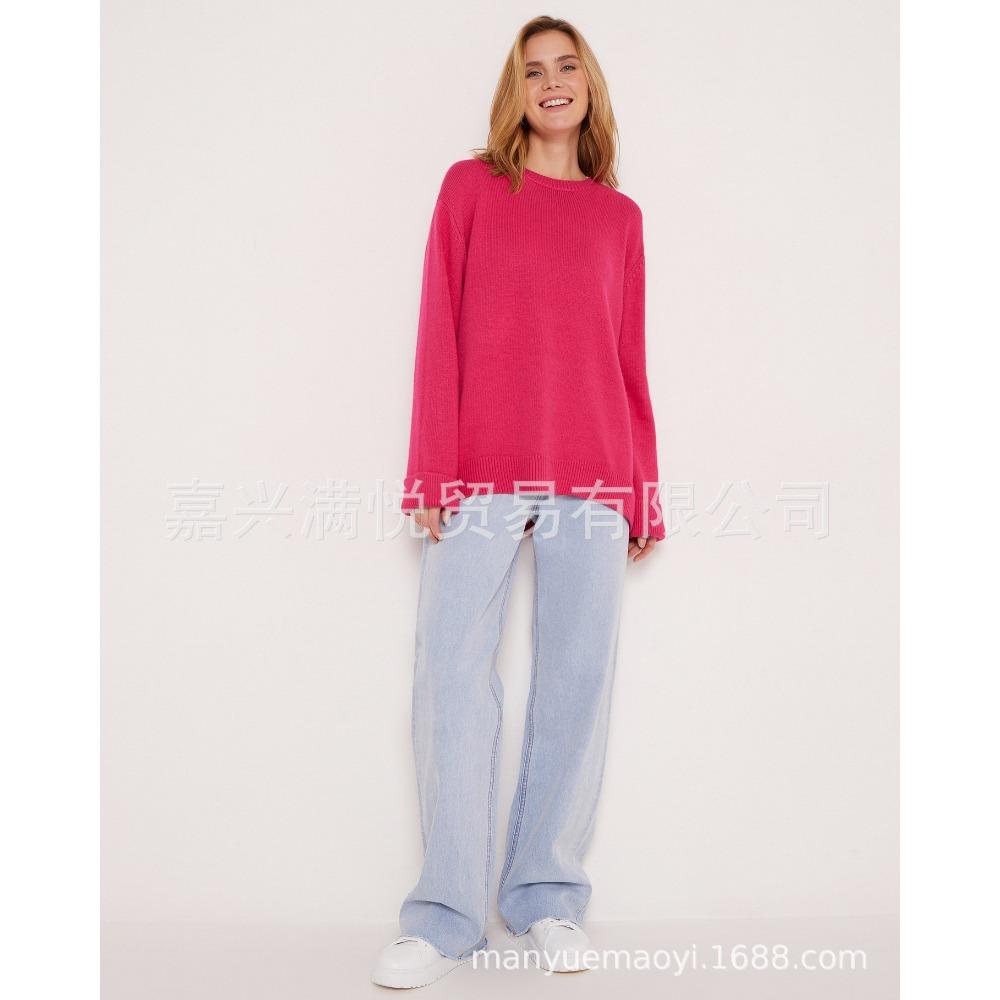 Women Round Neck Loose Knit Sweater, Autumn Winter Casual Soft Pullover Jumper for Ladies