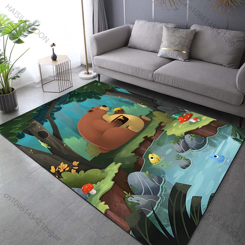 Forest Bear Cartoon Printed Carpet for Living Room Bedroom Sofa Home Decoration Non-slip Floor Mat Modern Rugs Fast Shipping