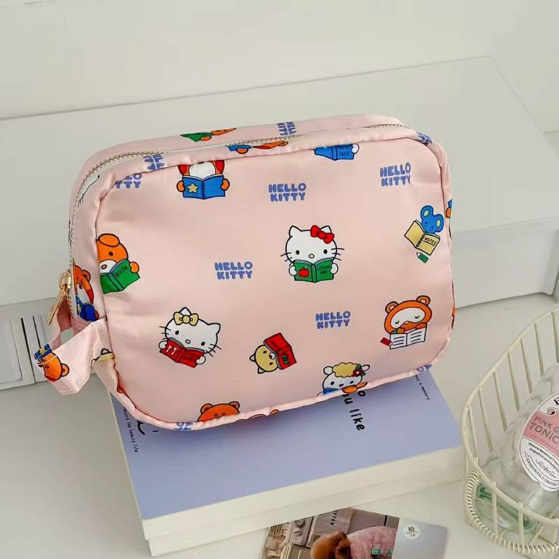 Hello Kitty Satin Makeup Bag With Cartoon Print For Travel And Daily Use