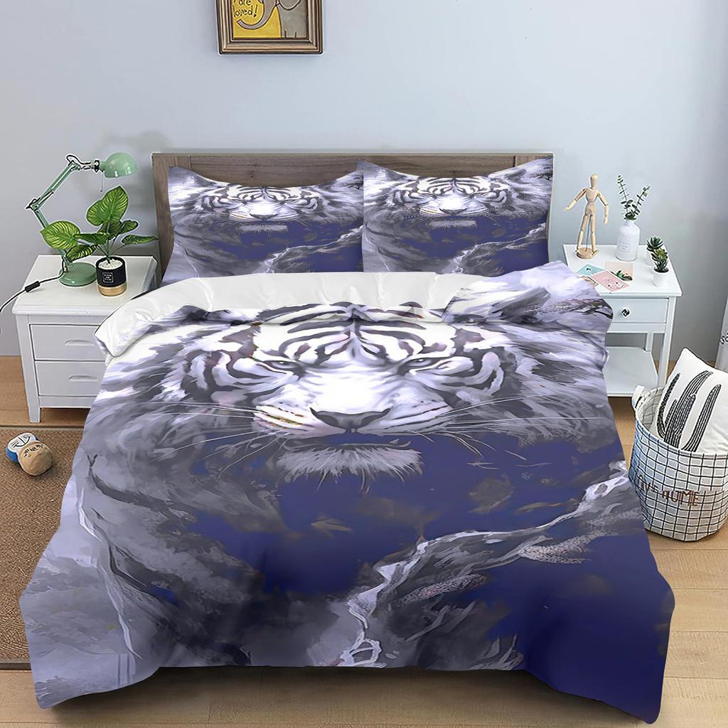 Cartoon Tiger Quilt Cover Cute Anime Full Skin Friendly  Breathable Cute Printed Bedding Warm Bedding