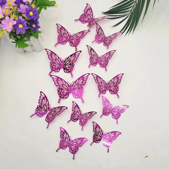 12Pcs/Set Wall Sticker 3D Hollow Butterfly Design Lightweight Easy Installation Home Decals Bedroom Living Room Birthday Party Decor