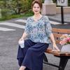 Chiffon Short-Sleeve Top & Wide-Leg Pants Set for Middle-Aged Women