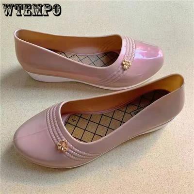 Waterproof Large Size Solid Color Thick Heel Non Slip Casual Single Shoes Women's Spring Summer Versatile Outddor Work Shoes