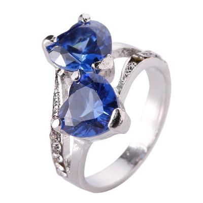 European & American Crystal Zircon Double Heart Ring for Women