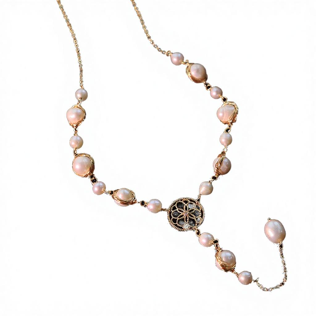 Natural AAA Grade White Freshwater Pearl Necklace 18k Gold Plated Handmade Design Luxury Women's Jewelry GN0260