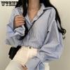 Thin Striped Loose Shirt for Women Long Sleeved Shirt Top