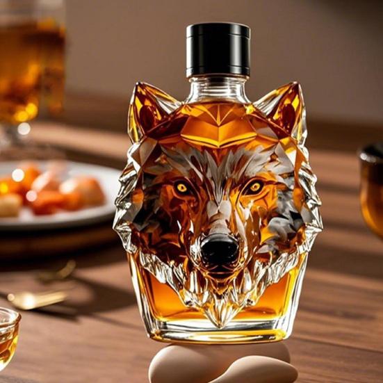 Karafka na whisky ve tvaru hlavy vlka Skleněná láhev Dekorativní karafka na likéry Jedinečná výzdoba baru pro milovníky whisky