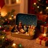 Mini Christmas Trough Scene Iron Box, Mini Christmas Nativity Set In Tin Box