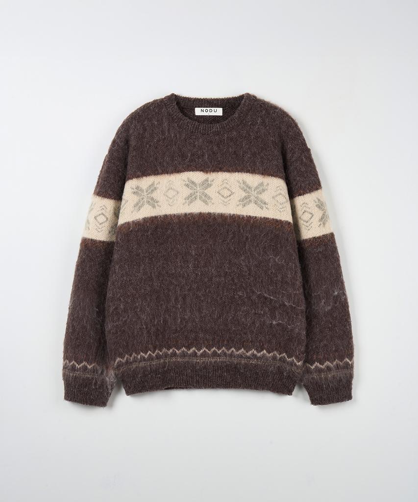 NODU Snow Nordic Snowflake Round Knit [Brown]