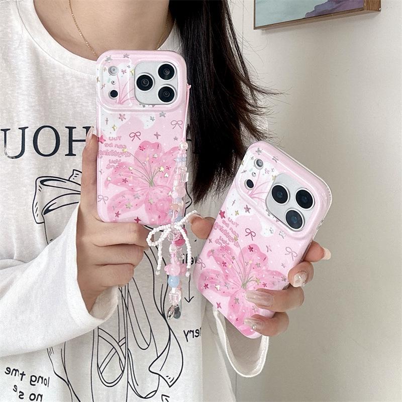 Star Glitter Lily Flower Chain Phone Case for iPhone 17/16 Pro Max/15/14