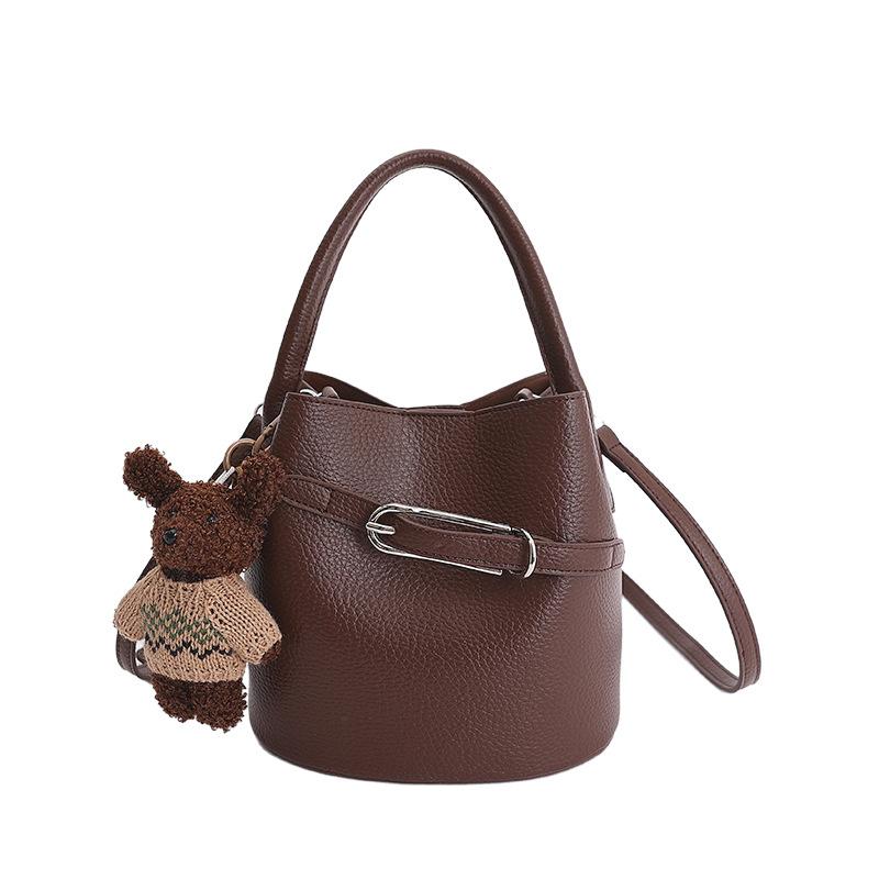 Litchi-pattern Handbag - Soft Leather Bucket Bag - Versatile Commuter Crossbody Bag