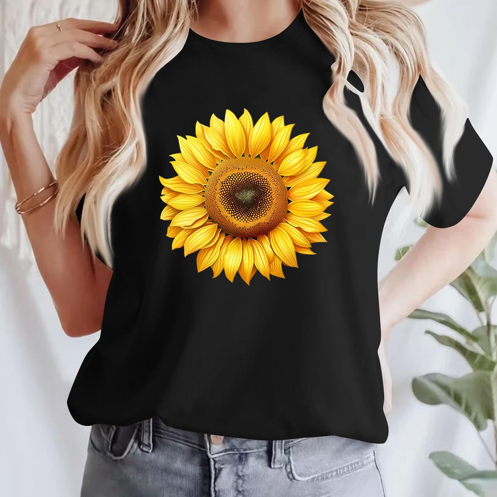 

Женская повседневная футболка с принтом, пуловер с круглым вырезом, топ с короткими рукавами S чёрный