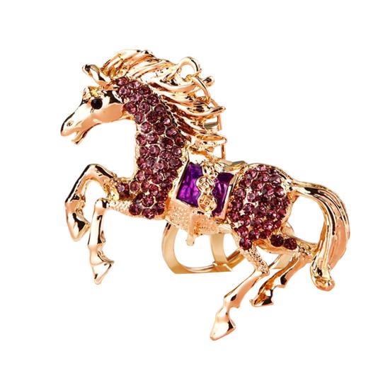 Wealth Horse Car Keyring Rhinestones-Encrusted 3D Zodiac Horse Design Key Chain Metal Charm Bags Keyring