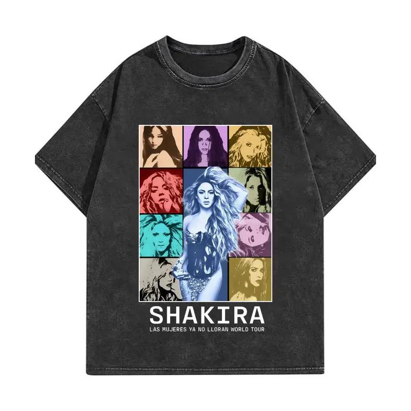 

Vintage Washed Shakira Graphic T Shirts Men Women Clothing Fashion Aesthetic T-shirts High Quality Cotton Short Sleeve T-shirt S
