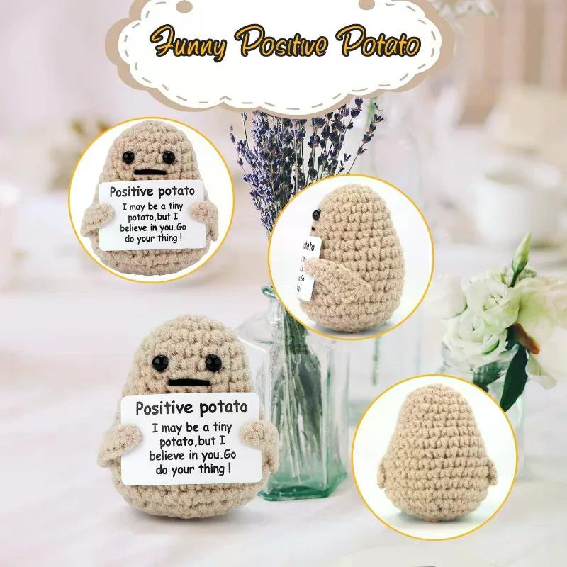 New Positive Energy Potato Hug Pocket Mini Handmade Plush Wool Knitting Doll with Card Funny Christams Gift Home Room Decoration KTY