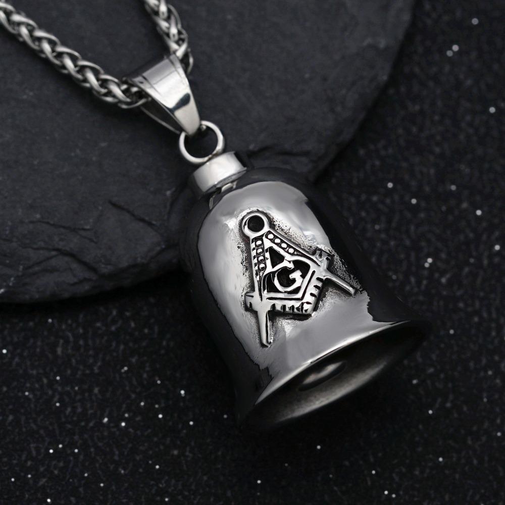 Stainless Steel Viking Motorcycle Pendant Gothic Punk Biker Jewelry for Men with Exorcism Bell
