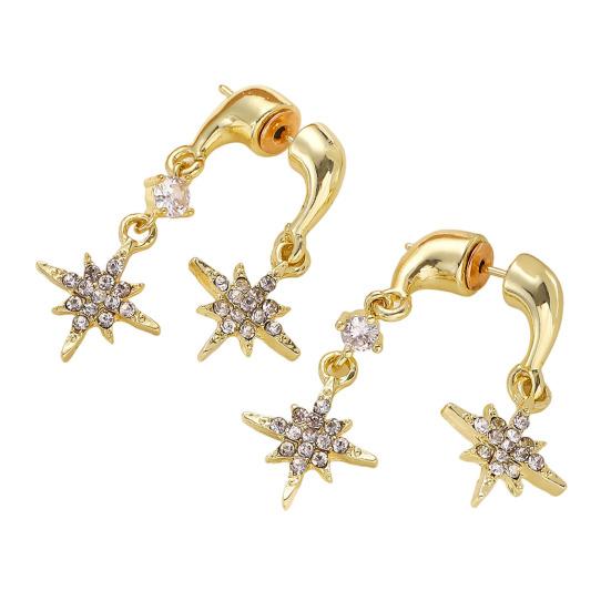 

1 Pair Women Earrings Double Eight-Pointed Star Pendant Rhinestone Inlaid Pin Buckle Design Drop Earrings Jewelry Gift золотистый