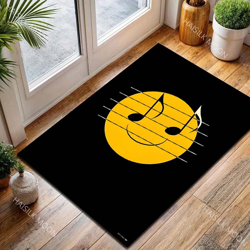 1PC Smiley notes on music staff Print Carpet for Living Room Bedroom Sofa Home Decor Rus Non-slip Floor Mat Luxury Gift