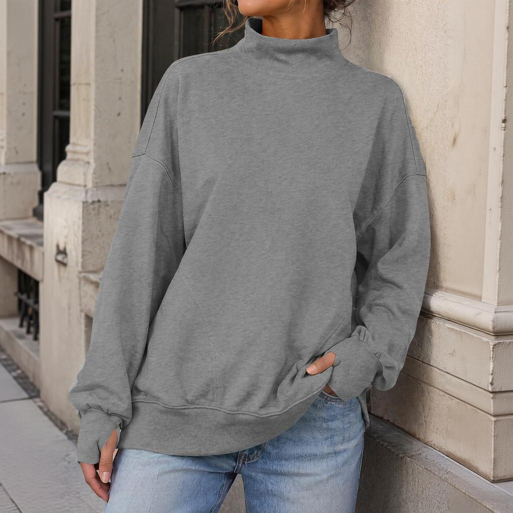 Women's Color Mock Neck Pullover Sweatshirt Loose Fit for Fall Winter