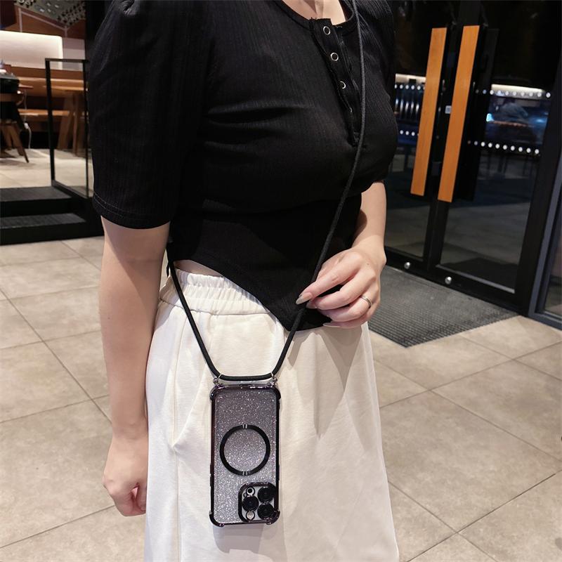 Błyszczące Przezroczyste Etui na Telefon Dla Vivo X100 X100s Pro Ultra X200 Pro Mini X200s X200 Ultra Magnetyczne Wstrząsoodporne Etui na Sznurku Crossbody