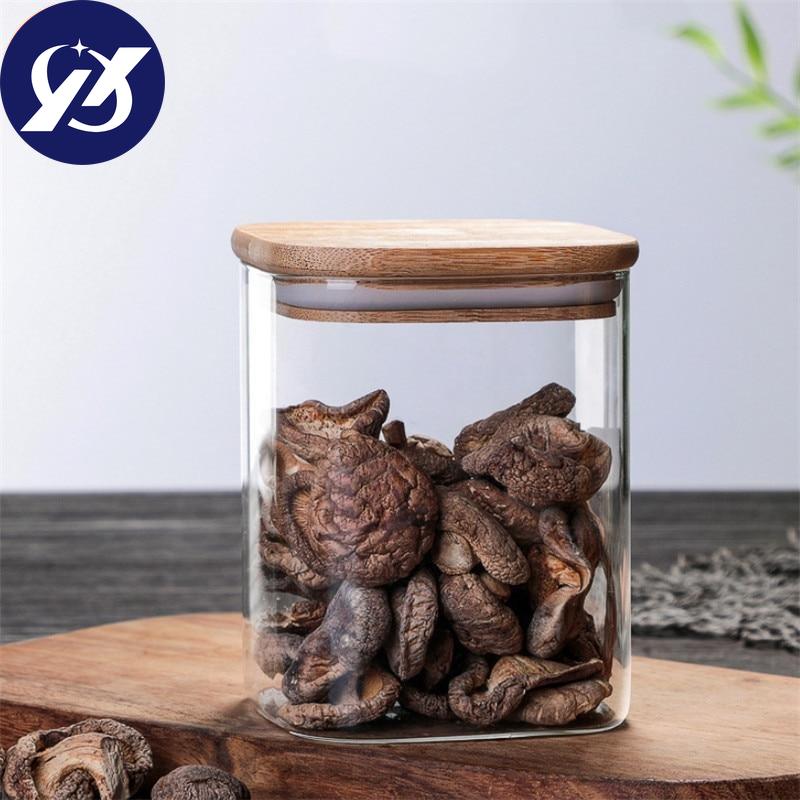 Průhledná čtvercová zapečetěná plechovka skleněná kořenka s víkem Kuchyňská nádrž na uskladnění kávových zrn Zásobník na potraviny