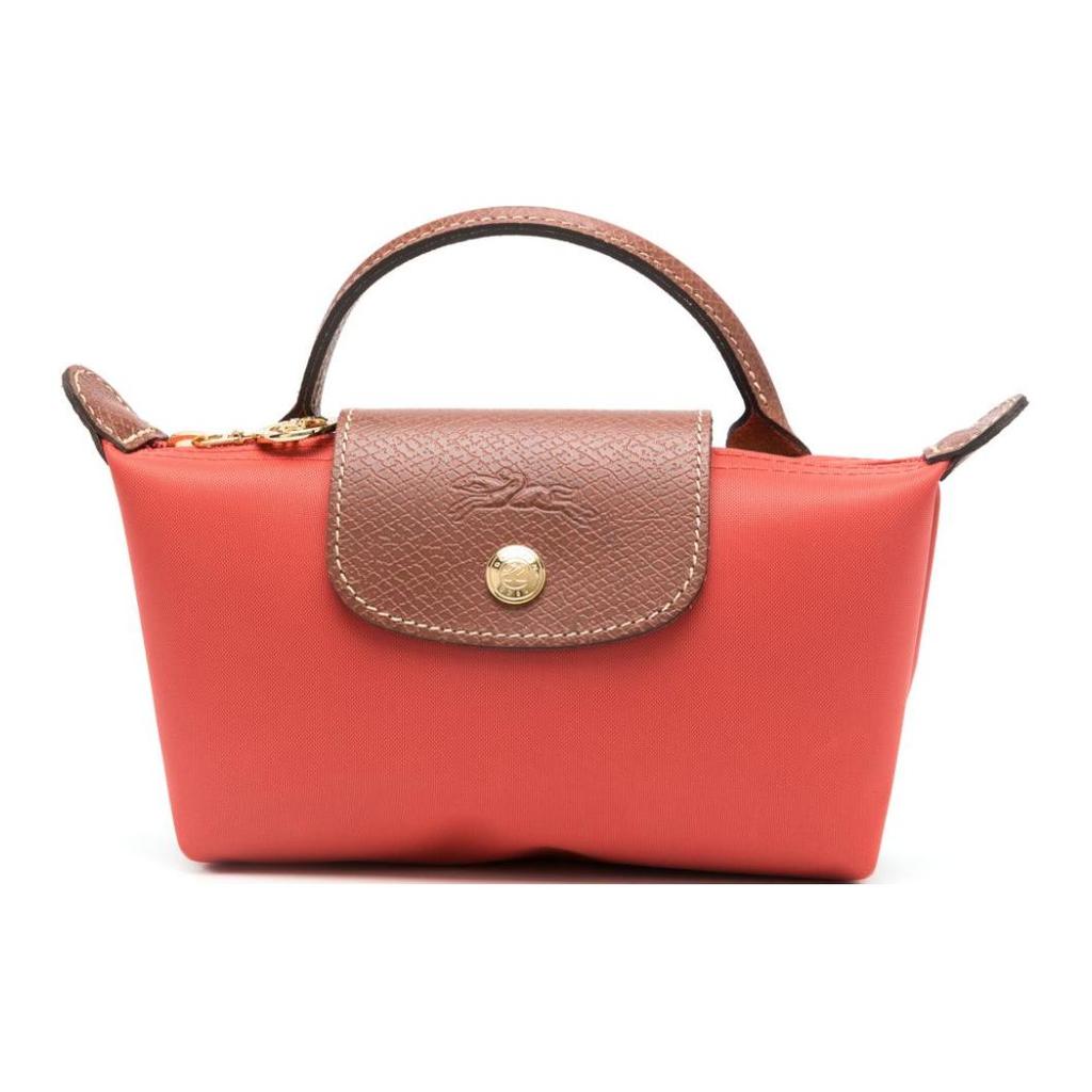 Longchamp Le Pliage Korte Handgreep Drukknop Ritssluiting Nylon Tote Tas Dames tote tas Tomaatrood 34175089P94
