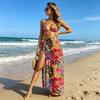 Cover Up Skirt Loose Fit Beach Cover Up Flower Print Lace-up Anti-UV Swimwear Cover Up Vacation Beachwear