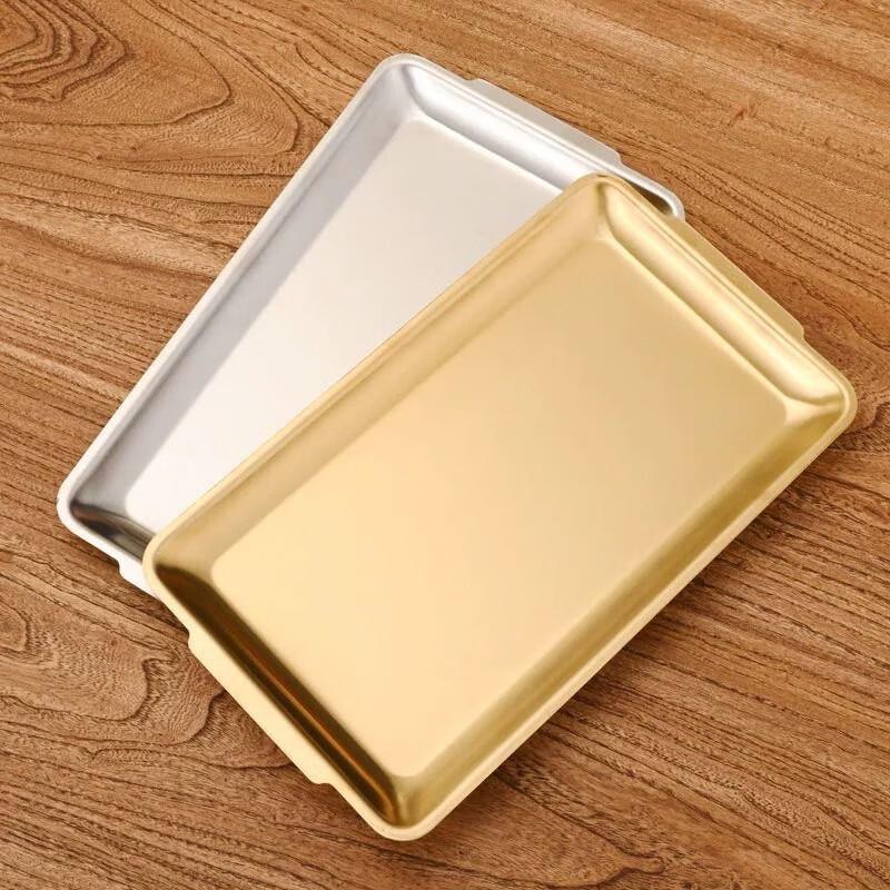 Korean Style 304 Stainless Steel Gold Square Grill & Serving Plate