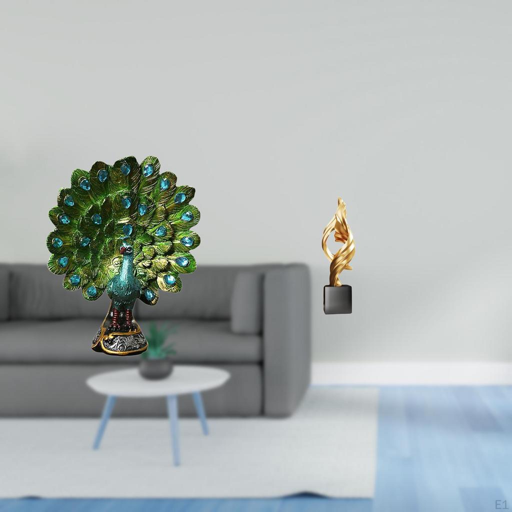 Peacock Abstract Animal Sculpture Collection Elegant Resin Art Figurine Tabletop Ornament for
